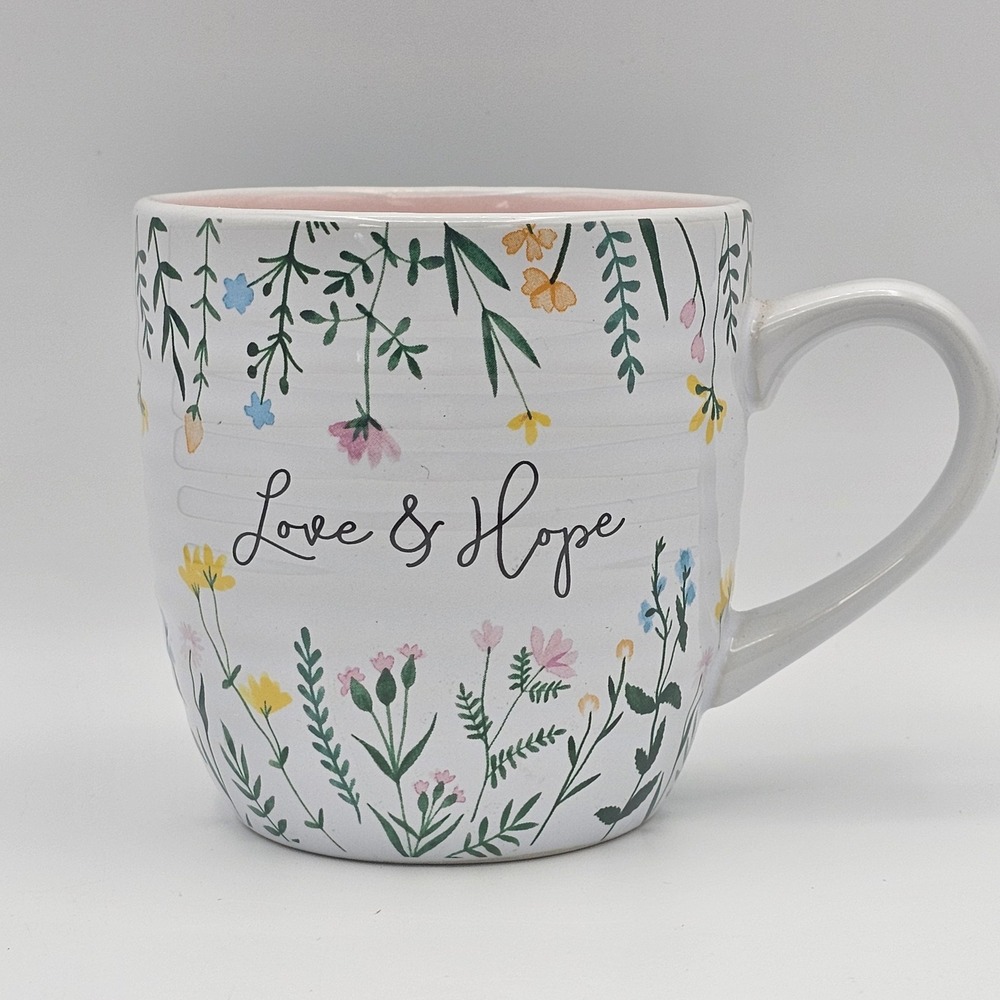 Love & Hope Floral Coffee Mug Cottagecore Wildflower Tea Cup Lighthouse